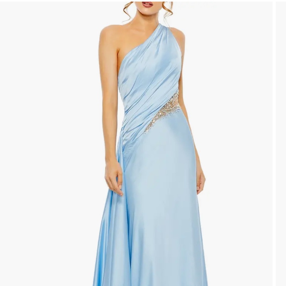 Mac Duggal Crystal Detail One-Shoulder Satin Gown